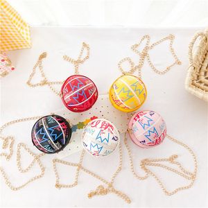 boys girls print ball mini purse fashion kids 2021 round one shoulder bag handbags children printed chain casual messenger bags F302