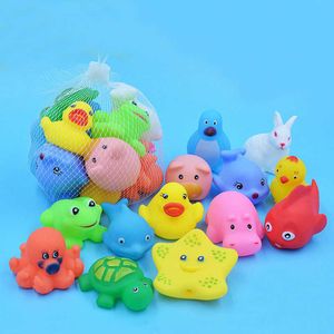 20 Pcs Mixed Animals Swimming Water Colorful Soft Floating Rubber Duck Squeeze Sound Squeaky Bathing Toy Wholesale