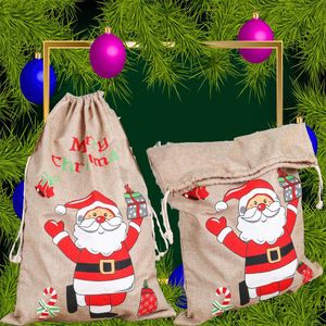 59 * 38 cm Santa Worek Torba Dekoracja Duży Organiczny Ciężki Sznurek Torby Prezent Lniana Plecak Spersonalizowany Festiwal Party Decor