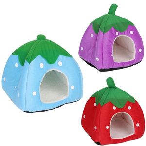 Camas para gatos Móveis Bonito Morango Pet Cama Cachorro Gatinho Cachorrinho Caverna Canil Casa Com Tapete Dobrável R3MA