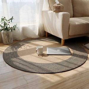 Jute Round Rugs Japanese Retro Woven Carpets With Tassels Carpets for Livingroom Bedroom Bedside Home Decor Vintage Sofa Mats 211204