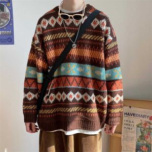 Зимний свитер мужская утолщенная утолщенная теплый теплый корейский уличный стиль мужской пуловер свободных Harajuku напечатанный свитер мужчин 211014