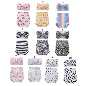 Completi di abbigliamento Pantaloncini per bebè per bebè Pantaloncini a pois floreali Pantaloni larghi Bloomer Princess Copri pannolino e set di fascia per capelli Bowknot