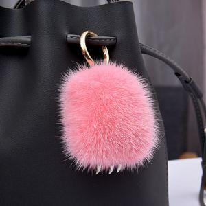 2020 Äkta mink päls Små klor Plush Bunny Wolf Claw Ladies Bag Car Keychain Pendant