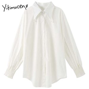 Yitimuceng White Blouse Women Button Up T Shirts Now-down Collar Långärmad Straight Spring Summer Korean Fashion Tops 210601
