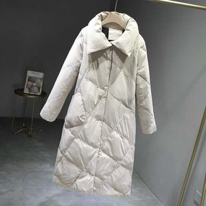 Inverno para baixo jaqueta mulheres mid-comprimento preto solto plus tamanho 2xl longo parka para casaco de pato branco mulheres 210531