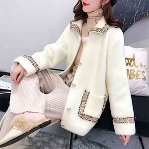 Winter Coat Women Solid Turn-Down Collar Full Sleeve Fickor Mink Fur Sweater Kvinna Varm Casual Kläder 210427