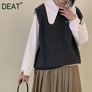 DEAT summer fashion women clothes knits gray colors pullover sleeveless pullover loose vest WP66902 210428