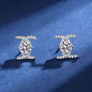 100% 925 Silver Letter C Stud Shiny Simple Luxury Brand Smycken Halsband Kvinna Geometriska Örhängen