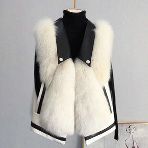 Faux Fur Waistcoat Leather Vest Kvinnors Kort Höst Vinter Fur Jacka 210531