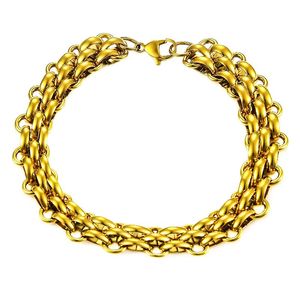 Urok bransoletki szerokie 13,5 mm męskie stal nierdzewna Złota bransoletka na ręce łańcuch męski Hip Hop Rock Prezent biżuterii