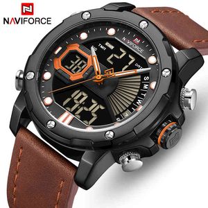 Naviforce часы мужские лучший бренд аналоговые цифровые кварцевые мужские наручные часы в стиле милитари кожаные светодиодные мужские часы Relogio Masculino 210517