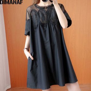 Dimanaf plus size blusa de verão camisa mulheres roupas rendas floral spled elegante senhora sexy tops túnica camisa solta vestido grande tamanho 210721