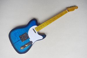 Blue body Electric guitar with gold hardware and Maple Neck,White pearl pickguard,Provide customized services