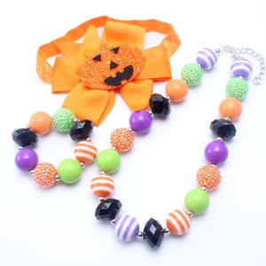 Halloween Style Girls Kids Chunky Beads Collar Pulsera Hairbands Festival Lindo Bubblegum Joyería Juego para regalos