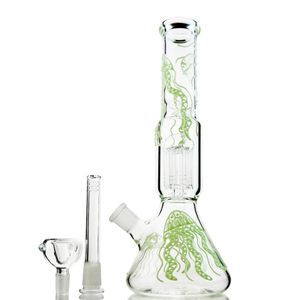 Glow In The Dark 11 Inch Narghilè Bong in vetro Tubo dritto 6 Arms Tree Perc Oil Dab Rigs Beaker Bong 18 Femmina Joint Water Pipe con ciotola GID05