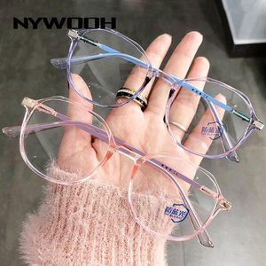 サングラス NYWOOH 2022 ファッション女性老眼鏡男性不規則な遠視眼鏡処方ブランドデザイナーブルーピンク眼鏡