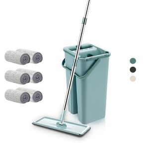 Floor Mop With Bucket Lazy Squezze Free Hand Magic Cleaning Mop Microfiber Flexible Rags Kitchen Household Wringing Rotary Tools 211215