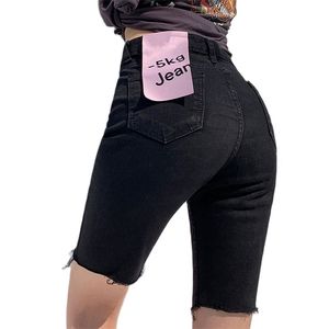 short jeans pants for women summer black high waist slim women's thin five-point shorts Women's 210520