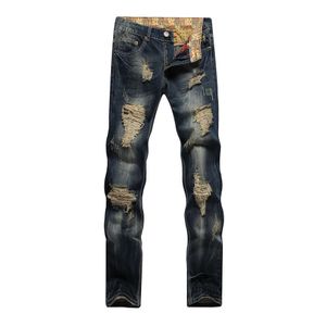 Motorcycle jeans denim fashion high-quality straight trousers hole ruined men casual brand