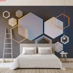 Özel duvar modern tasarım 3d stereo geometrik altıgen mozaik tv arka plan duvar boyama oturma odası yatak odası fotoğraf duvar kağıdıGood quatity