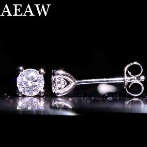 AEAW Moissanit-Ohrringe F 5 mm 1 ctw Diamant-Ohrstecker aus massivem 14 Karat Weißgold, klassische Labordiamant-Ohrringe mit 4 Zinken für Frauen 210323