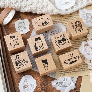Wholesale wood stamp set for sale - Group buy Wood Mounted Rubber Stamps Cute Kitten Decorative Wooden Rubber Stamp Set For Diy Craft Diary And Craft Scrapbooking