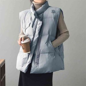 Winter Women's Warm Solid Stand Collar Vest Waistcoat Windproof Lightweight Gilet Warm Female Duck Down Coat Sleeveless 210817