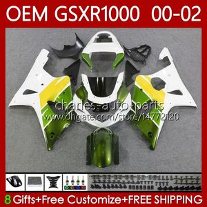 Injektionsformmissioner för Suzuki 1000cc GSXR-1000 GSX R1000 GSXR 1000 CC Gul grön 00 01 02 Köparbeten 62NO.69 GSXR1000 K2 2001 2002 2002 GSX-R1000 01-02 OEM BODY KIT