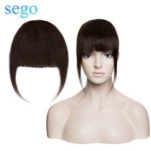 SEGO 25 g Clip-in-Haarverlängerungen für menschliches Haar, Maschine Remy, 3 Clips, stumpfer Bang, natürliches Haarteil, schwarzer vorderer Pony