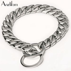 15mm Strong Metal Dog Collar 316L Rostfritt stål Polering Kubansk P Chain Pet Training Choker Collar för stora hundar Pitbu