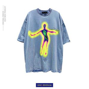 Unclutonjm Förvrängd Porträtt Utskrift Kortärmad T-shirt Hip-hop Sommar Streetwear Oversized Retro Men T Shirt 210629