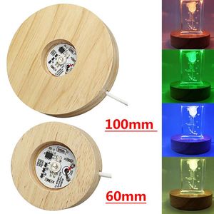 Trä LED Display Stand 3D Night Light Base Round Bases Holder Färgglada Gradient Ljushållare För Kristaller Glasboll 5V USB