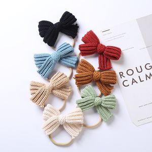 Woolen Baby Headbands Bowknot Nylon Stickade Headband Barnflickor Söt Söt Hår Tillbehör Bow Barn Turban Headwrap Bandanas