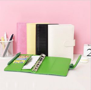 A6 Leather Binder Crocodile Pattern Notepad Cover 6 Ring Notebook Loose Leaf Travel Planner Weith Snap Fastener with Pen Holder