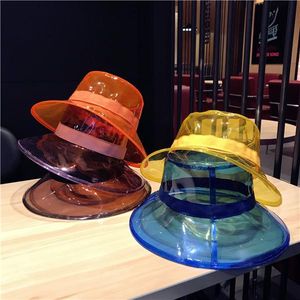 Cloches minanser transparenta hink hattar kvinnor harjuku färgglada pvc cap herrar sunshade mode show