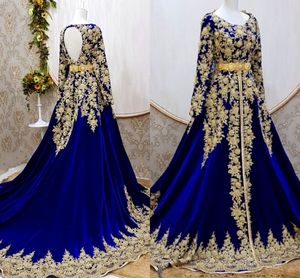 CAFTAN Marocain De Soire Royal Blue Vistain Dresses長袖ゴールドApplique Kaftan Prom Dress ape vestidos forale