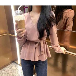 Pembe Bahar Vintage Gömlek Kadın Boy Üstleri Kadınlar Uzun Kollu Kız Bluz Artı Boyutu Sonbahar Bluzlar Femme Blusas 210423