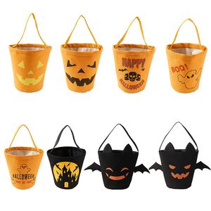 Halloween Candy Bucket Festival Geschenk Wrap Party Gefälligkeiten Cartoon Kürbis Vampir Geister Hexe Handtaschen Leinwand Tasche Kinder Süßigkeiten Aufbewahrungstaschen JY0621