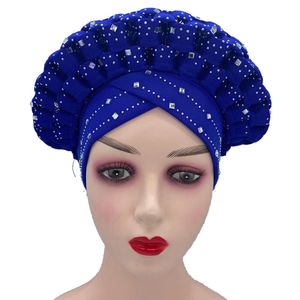 2021 Nya Diamanter Glitter Auto Gele Headties Afrikanska Turbaner För Kvinnor Klar att bära Autogele Kvinna Head Wraps Bröllop Gele