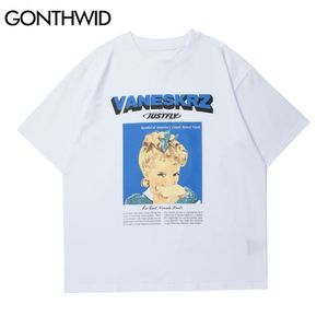 T-Shirts Streetwear Cartoon Poster Print Tshirts Harajuku Hip Hop Casual Loose Short Sleeve Tees Shirts Tops 210602