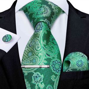 Green Paisley Men's Silk Set Business Wedding Neck Tie Handkerchief Luxury Party Accessories Gravatas Gift For Men DiBanGu