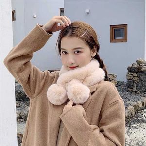 Luxury Fake Rabbit Fur Collar Scarf Kvinnor Vinter Keep Warm Cross Scarves Designer Tjock Solid Ull Kvinna Hijabs Bufanda 10 * 90cm H0923