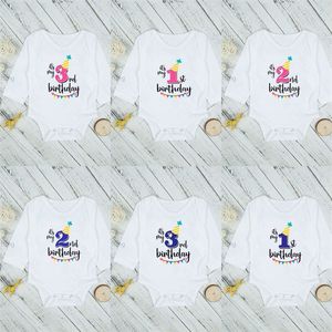 Newborn Baby Long-sleeved Baby Rompers My First Birthday Letter Print Girls Boys Clothes Baby Boy Birthday Party Clothes 0-24M 2470 Q2