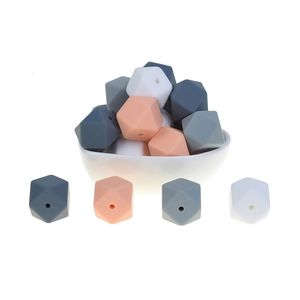 Mabochewing 50pcs 17mm Loose BPA Free Hexagon Silicone Teething Beads Food Grade Soft Chewing Bead Baby Teethers 211106