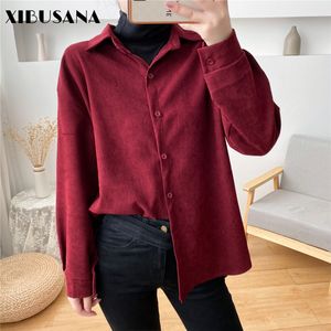 Camicia di velluto a coste donna Autunno Inverno Moda manica lunga femminile Camicetta allentata vintage Camicie casual Solid Streetwear Top 210423