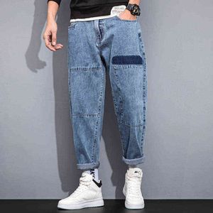 2021 Spring New Men Straight Cropped Jeans Fashion Loose Male Denim Pants Student Ankle-Length Pants G0104