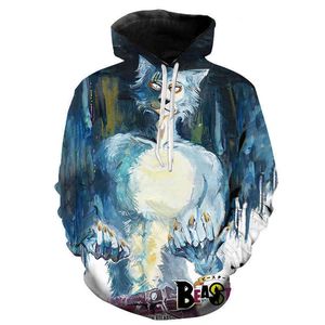 Anime Beastars 3D Drukuj Bluzy Mężczyźni Kobiety Casual Moda Bluza z kapturem Hip Hop Pullover Hoodie Wilk Królik Topy Płaszcz Ubrania Y0816