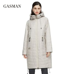 ガスマン春秋のジャケットの女性ファッションカジュアルな長いパーカーコートパッド入り女性スタンドアップカラーフード付きレディースジャケット81858 210923