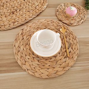 Round Shape Straw Mats Insulation Cups Bowls Water Hyacinth Pads Coffee Cup Mat Kitchen Drain Pad Dining Table Decoration BH5698 WLY